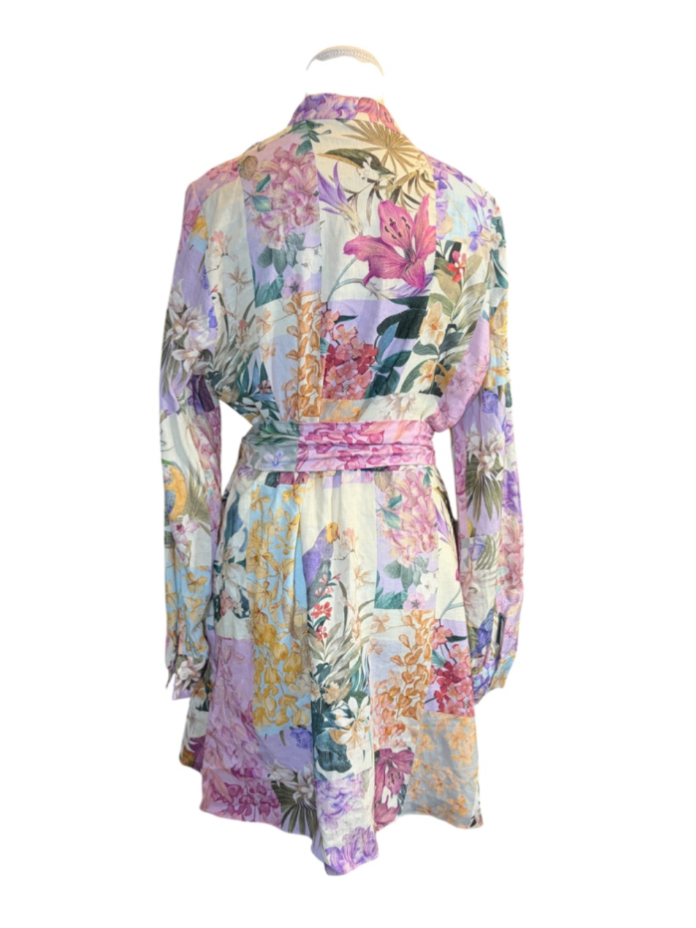 Zara Floral Linen Blend Shirt Dress XXL NWT Watercolor Botanical Button Front - Picture 4 of 8